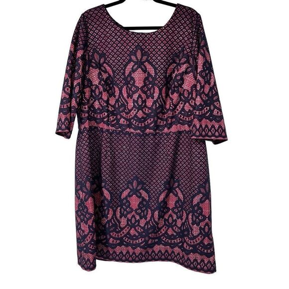 Gabby‎ Skye Pink Blue Print 3/4 Sleeve Dress Sz 20W - Picture 1 of 10